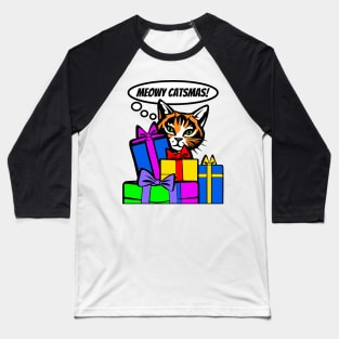 Meowy Catsmas! Cartoon Cat Baseball T-Shirt